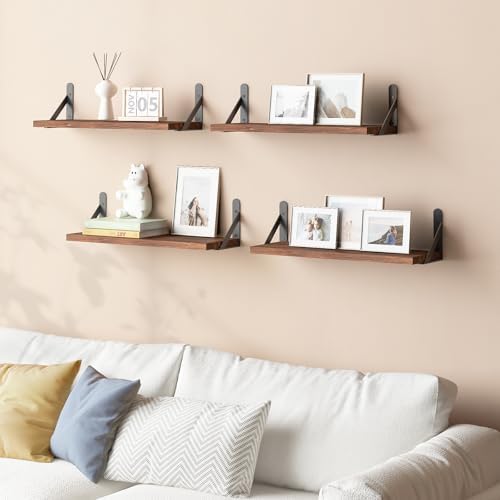YGEOMER 165 Inch Floating Shelves Set of 6 Dark Carbonized Pine