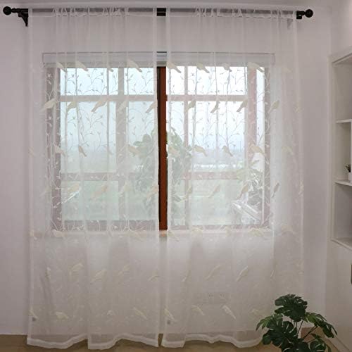 SLOW SOUL 2 Panel White 3D Embroidered Birds Curtains