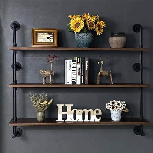 Rogmars 48 Inch 3 Tier Pipe Floating Shelf Dark Brown