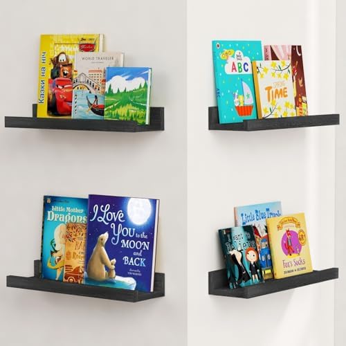 Forbena Black Floating Shelves Set of 4 Wall Mounted