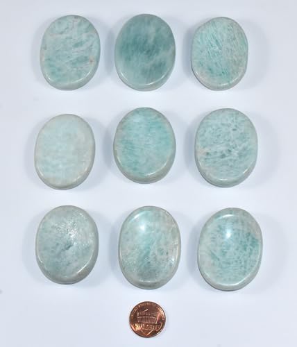 Pair 42mm Green Blue Teal Amazonite Worry Stones