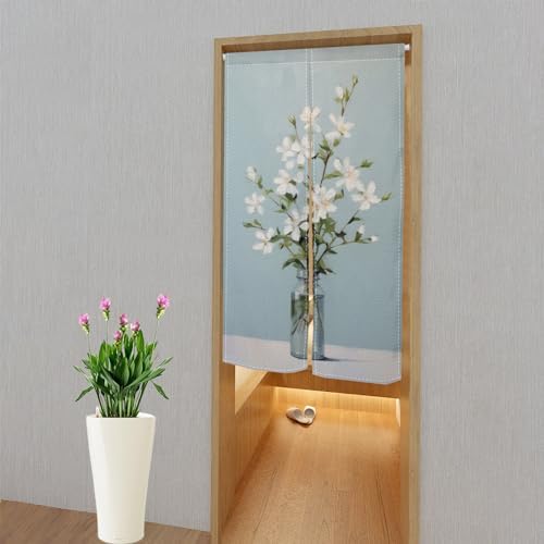 Leowefowa Japanese Noren Door Curtain Flower Pattern