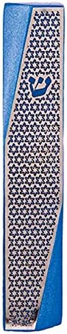 Modern Blue Geometric Mezuzah Case with Stars of David