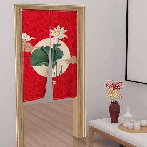 Japanese Style Lotus Flower Printed Noren Curtain 34x60 Red
