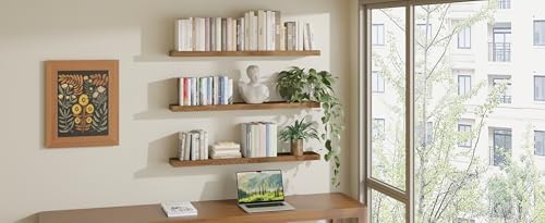 ROGMARS 36 Inch Walnut Floating Shelves Set of 3