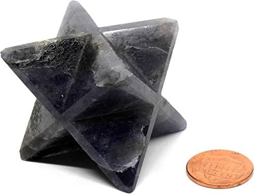 25 Inch Blue Iolite 8 Point Merkaba Star with Clear Quartz Cabochon