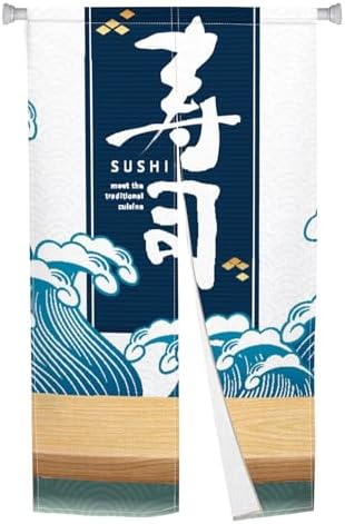 Japanese Noren Door Curtain with Sushi Print for Home Divider