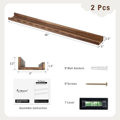 Fun Memories 48 Inch Pine Wood Floating Shelves Set of 2