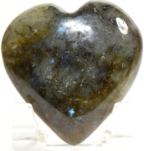 49mm Blue Flash Labradorite Heart Crystal with Stand