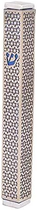 Modern Aluminum Mezuzah Case with Magen David Stars