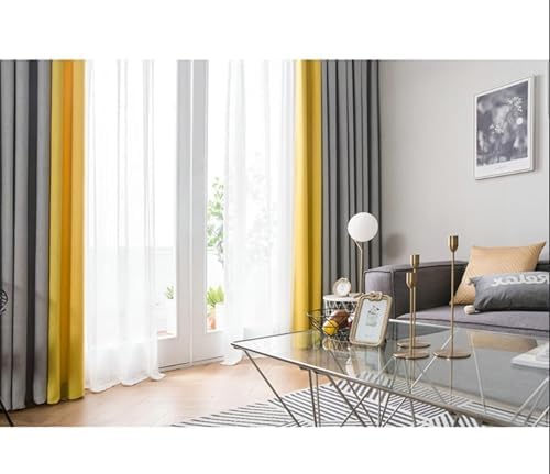 Dsnyu 42x96 Blackout Curtains Two-Tone Patchwork Design