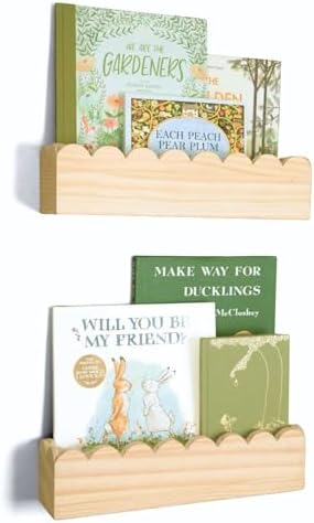 Set of 2 Scalloped Floating Bookshelves for Kids Room