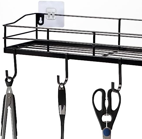 Lyeasw Black Floating Shelves Wall Mounted with 8 Hanging Hooks 2-Pack
