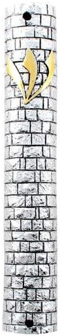 Silver Plated Mezuzah Case Jerusalem Western Wall Design