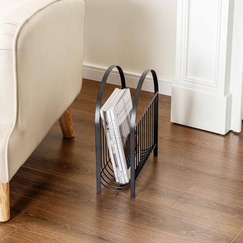 MyGift Deluxe Mid Century Metal Wire Magazine Rack in Matte Black Finish