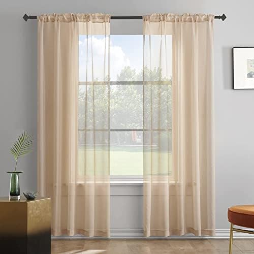 Taupe Brown Sheer Curtains 95 Inch Length 2 Panels