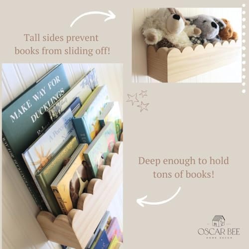 Set of 2 Scalloped Floating Bookshelves for Kids Room
