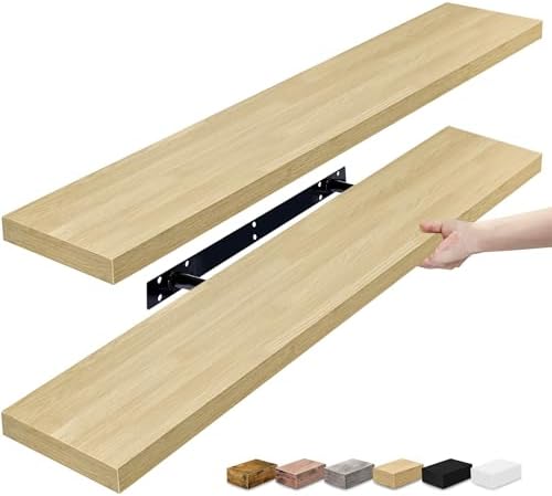 Sorbus Floating Shelf 35 Inch Maple Wood 2 Pack Wall Mount