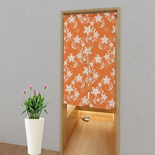 Long Japanese Noren Door Curtain with Bloomy Flower Design