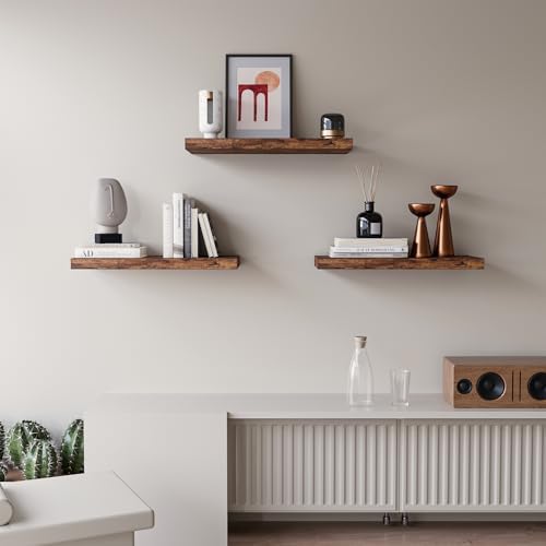 Set of 3 Floating Shelves in Rustic Brown