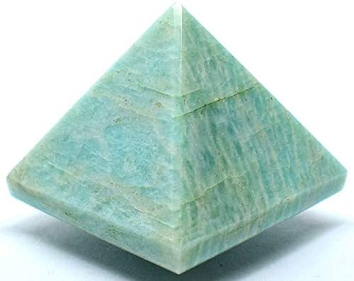 36mm Blue Green Amazonite Carved Pyramid with Clear Quartz Cabochon