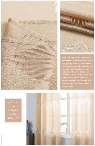 Yellow Modern Curtains with Leaves Pattern 2 Panels 52x108 Inch