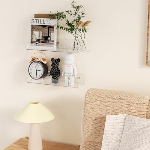 12 Inch Clear Acrylic Wall Shelf 2 Pack Floating Shelves