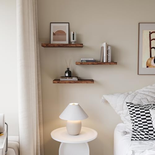 Set of 3 Floating Shelves in Rustic Brown