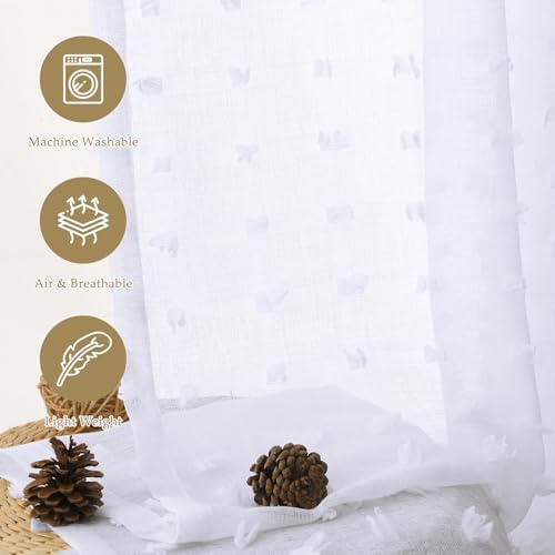 Guken Sheer Curtains with Pom Poms 96 Inch Length 2 Panels