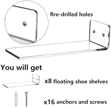 Youeon 8 Pack Floating Shoe Display Shelf for Wall
