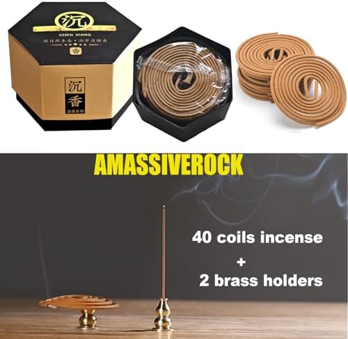 Agarwood Incense Coils 40 PCS with Spiral Holder Burner