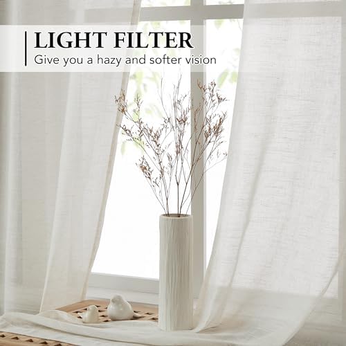 Beauoop Linen Blended Semi Sheer Curtains 2 Panels Grommet Top 96 inch Long
