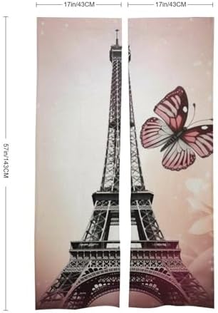 Paris and Butterfly Door Cover Curtain 57x17 Inches