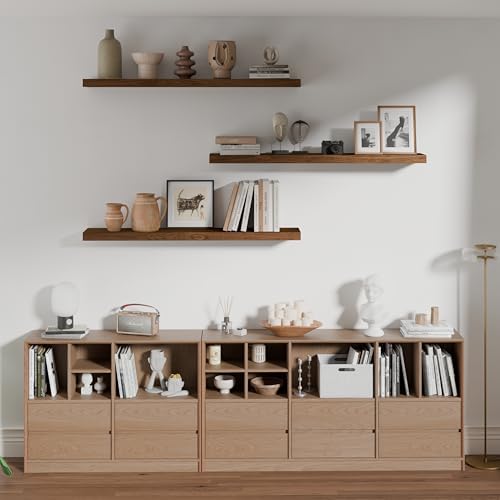 ROGMARS 36 Inch Walnut Floating Shelves Set of 3