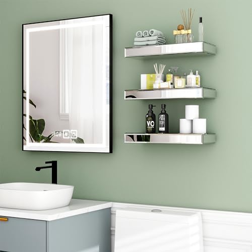 SHYFOY Mirrored Floating Shelves Set of 3 Silver