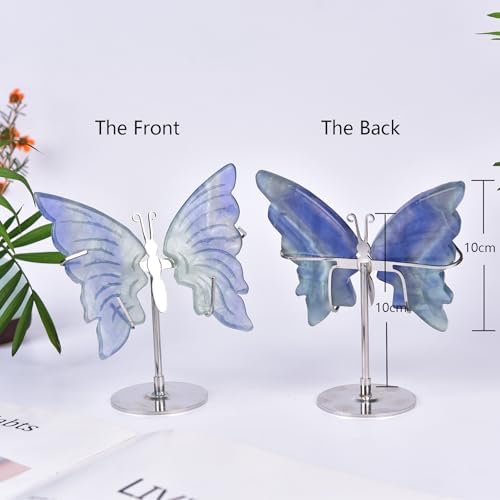 JIC Gem Blue Fluorite Crystal Butterfly Sculpture with Stand