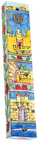 Jerusalem Mezuzah Case - Hand Painted Wood Made in Israel