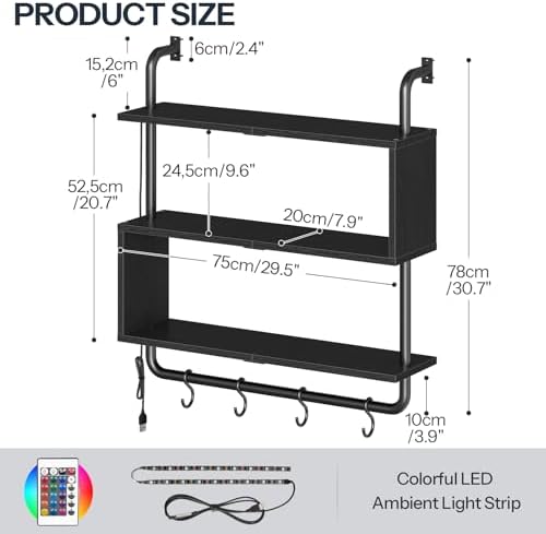 HOOBRO Floating Shelves with LED Lights 3-Tier