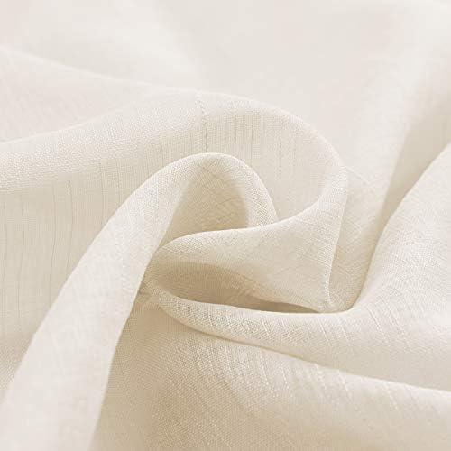 Treatmentex Sheer Linen-Look Curtains with Pom Pom Trim 2pcs