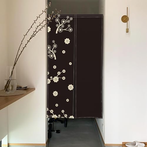 Long Japanese Noren Door Curtain with Cartoon Flower Tree Print