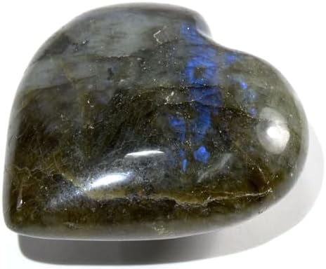 49mm Blue Flash Labradorite Heart Crystal with Stand