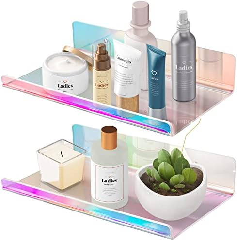 NiHome 2-Pack Iridescent Acrylic Floating Shelves with Edge