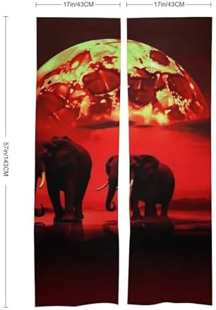 Red Full Moon Elephants Door Curtain 57x17 Inches