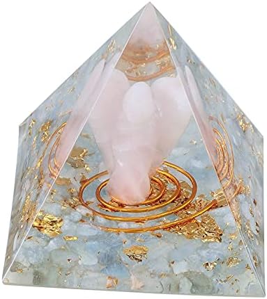 Aquamarine Crystal Orgone Pyramid with Rose Quartz Guardian Angel