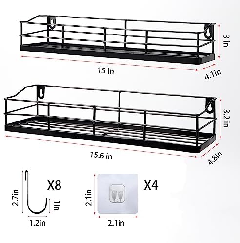 Lyeasw Black Floating Shelves Wall Mounted with 8 Hanging Hooks 2-Pack