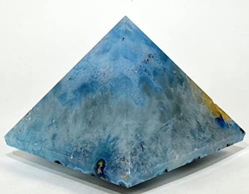 70mm Dyed Blue Agate Pyramid with Clear Quartz Pebble