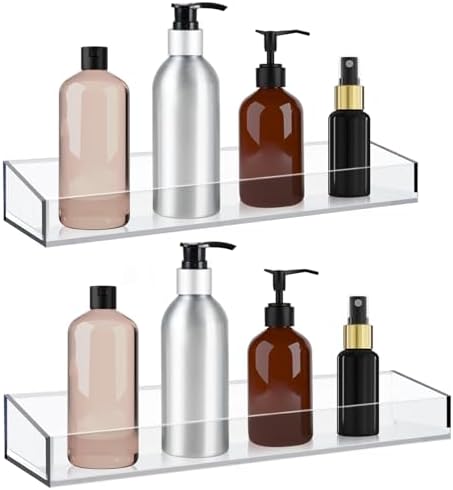 2 Pack Clear Acrylic Floating Shelves for Bathroom and Kitchen