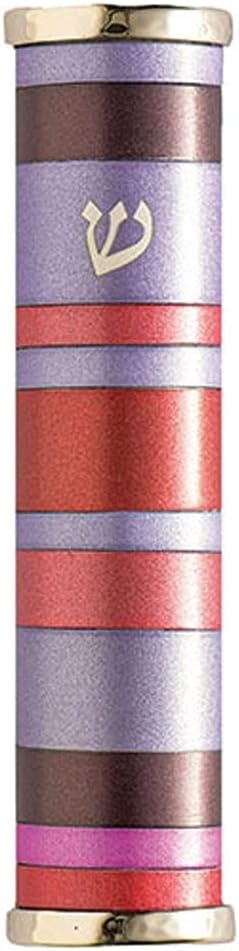 YourHolyLandStore Modern Jewish Mezuzah Case Purple Maroon Aluminum