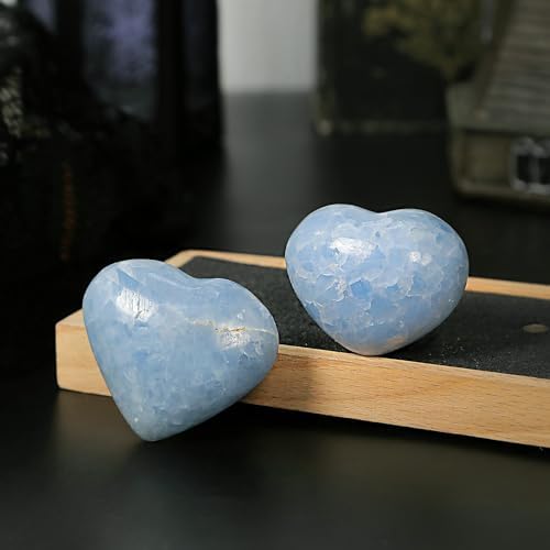 SUNYIK Natural Blue Celestite Worry Stone Heart Shape 50-60mm
