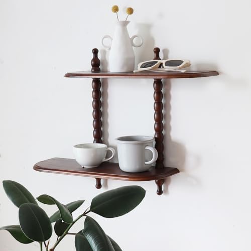 FRIADE 2-Tier Floating Shelf with Roman Columns Dark Brown